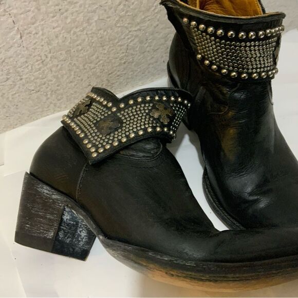 Old Gringo Mini Belinda Stud Cowboy Western Heeled Black Leather Bootie Boots - Picture 8 of 16